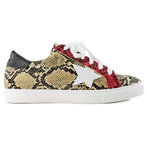 RF Women's Casual Low Top Trendy Fashion Sneakers Flats Beige Snake Size.10