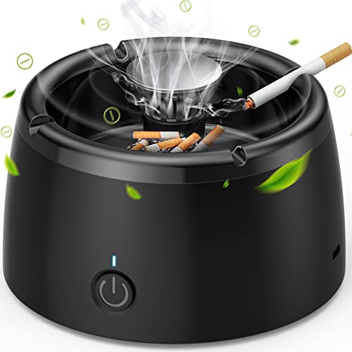 灰皿 脱臭機 充電式空気清浄機 スモークレス灰皿 マイナスイオン発生器 軽量 高性能活性炭フィルター 2階段風量切替 2000mAH大容量 USB充電式 ケーブル付き 煙を吸い込み 日本語説明書付き (ブラック)
