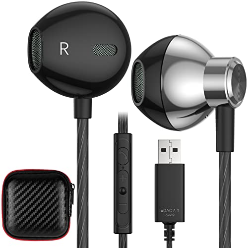 USB Headphones for Computer, PC Gaming Wired Stereo HiFi Semi In Ear Earphones PC USB Earphones with Microphone Noise Cancelling Volume Control for PS 4/Mac/Laptop/Chromebook/for PS 5/Windows