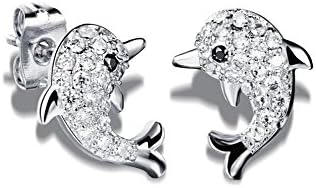 APM Dolphin Earrings Zirconium Diamond Earrings 18K Gold Plated Accessory Ladies’ Jewelry Platinum Gift (Platinum)