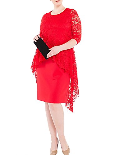 Plus Size Dresses for Women Cocktail Lace Patchwork Sexy Bridal Wedding Party Dress (XL-8XL) (8X Plus, Red)