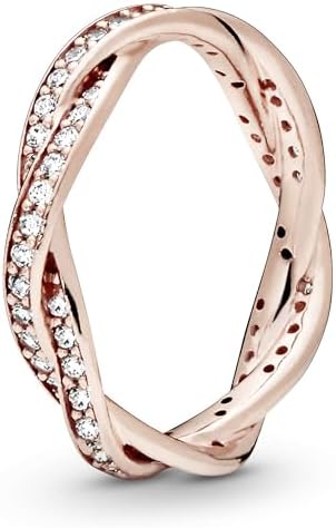 Timeless Bague Torsades en métal plaqué or rose 14 carats avec zircones cubiques transparentes, taille 58
