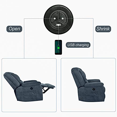 MAGIC UNION Overstuffed Fabric Electric Recliner Chair Heated Vibration Massage Sofa with USB Charge Port Home Theater Seating