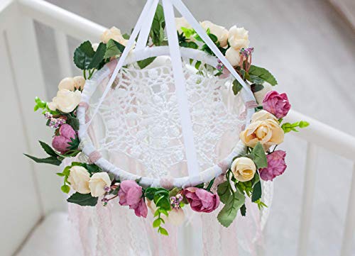 Boho Baby Mobile Flower Dreamcatcher Nursery Crib Mobile Floral Chandelier Baby Girl Shower Mom to be Gift Diam 8 inces(20 cm) - Thumbnail 7