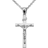 Religious Jewelry Certified 925 Sterling Silver Catholic Jesus Christ on INRI Cross Crucifix Pendant Necklace - Choice of Length