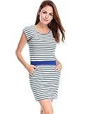 Allegra K Women Stripes Round Neck Sleeveless Paneled Dress S Blue Grey