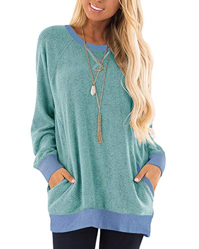 Long Sleeve T Shirt Women Fall Tops Loose Fit Flowy Soft Tunic Tops Light Blue L