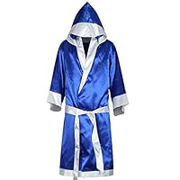 Phoenixb2c Boxing Robe with Hood Boxing Robe for Men and Women Boxing Robe Satin Sapphire Blue M