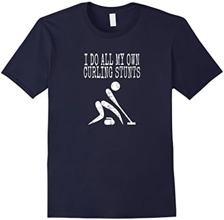 Men's I Do All My Own Curling Stunts Curler Humor White Icon Shirt XL Navy