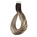 Full Shine 18 inch Tape in Extensions Glue on Hair Extensions Dark Brown Color #3 Fading to #8 and #22 Blonde Highlighted Hair 20Pcs 50gram