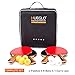HUEGLO Ping Pong Paddles Set of 4 Portable Table Tennis Racket Set and Balls,Professional Ping Pong Set for Indoor or Outdoor Play (Black)