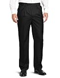 Louis Raphael ROSSO Men's Super 150 Twill Pleated with Comfort Waist Pant, Black, 38x32