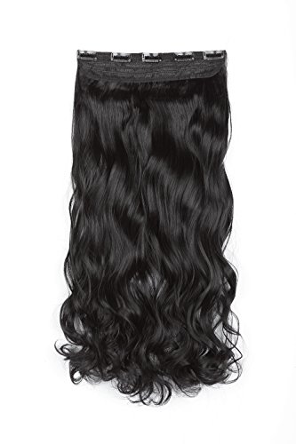 SWACC 20″ Women 3/4 Full Head Instant One Piece Curly Body Wave Heat Resistance Synthetic Clip in Hair Extension (Off Black-1B#)