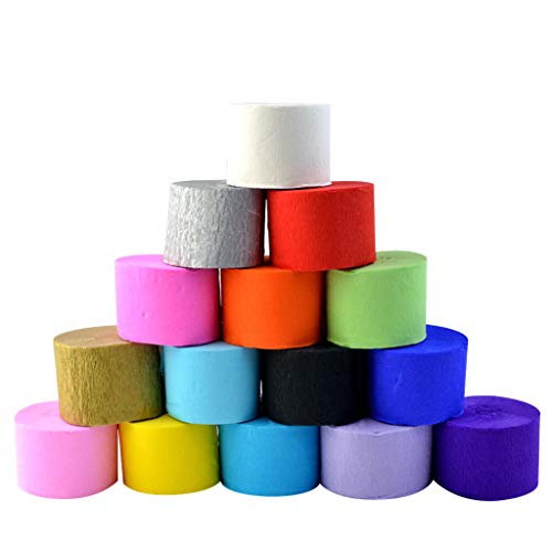 Yolyoo 15 Rolls 405 Yard Crepe Paper Streamers, Party Streamers Backdrop Decorations for Birthday, Wedding, Holiday Fiesta Party,1.8" W x 27 Yard/roll 15 Colors