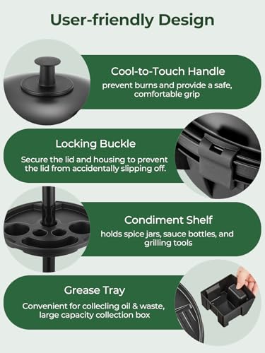 FOHERE 2400W Electric Barbecue 2 in 1: Stand & Table Grill, Adjustable Temperature 0-300°C, 2 Zones, Non-Stick Plate Diameter 41 cm, Condiment Rack and Grease Tray, Black