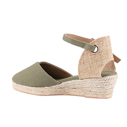 PiePieBuy Womens Espadrille Wedges Ankle Strap Closed Toe Heeled Sandals (10 B(M) US, 3-Army Green)