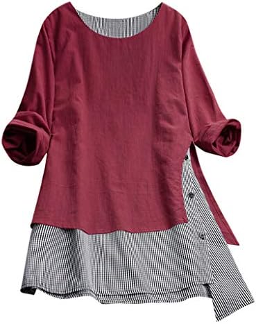 HOMEBABY TopHOMEBABY Plus Size Womens Cotton Linen Long Sleeve Tunic Top Ladies Boho Splice Loose Classic Spring Winter Baggy Blouse Fashion Sweatshirt T-Shirt