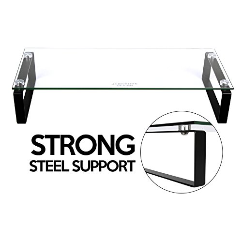 JackCubeDesign Tempered Glass Monitor Stand Computer Desktop Laptop Riser Holder Shelf Notebook Organizer with Black Steel Support(23.43 x 10.87 x 4.53 inches)-:MK315A