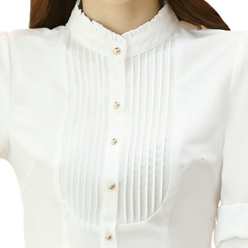 JHVYF Women's Chiffon Long Sleeve Blouse Formal Work Slim Fit Button Down Shirt White US 6(Asian Tag 2XL)