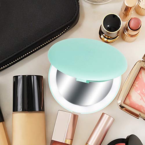 LED Lighted Travel Makeup Mirror 10X Magnification Dual Sided Vanity Mirror with Lights Portable, Pocket, Lighted, Makeup Mirror | Perfect for Purse, Handbag & Travel Beauty Needs |（Blue）