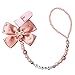Personalised- Any name Bling silver rhinestone bow pink and sliver beads dummy clip holder pacifier clips holder/Teethers clip (WHITE)