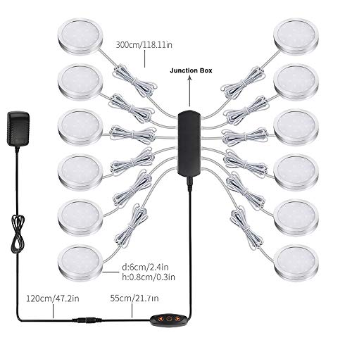 LED Cabinet Puck Lights Dimmable - Moobibear 2W 2040lm Under Cabinet Lighting Kit with 10 Levels Brightness Switch,12 Pack Warm White Under Counter Lighting for Kitchen Closet, All Accessories Include - Thumbnail 2
