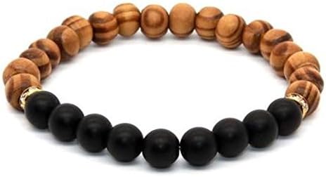 Original Grain Matte Black Onyx Elastic Wooden Bracelet 8mm