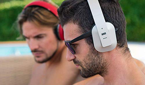 August EP650 Bluetooth Over Ear Wireless Stereo NFC 3.5mm Headphones with Rechargeable Battery, Audio In Socket, Multipoint and Built-in Microphone for Mobile Phones, iPhone, iPad, Laptops, Tablets, Smartphones - White
