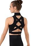 Balera Crop Top Girls Tank For Dance Sleeveless Mock Neck Midi Sports Bra With Strappy Back Criss Cross Straps