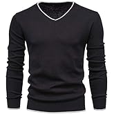 Esobo Men's Cotton V Neck Sweater Knitted Jumper Sweater Long Sleeve Pullover Top
