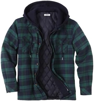 ZENTHACE Men's Thicken Plaid Hooded Flannel Shirt Jacket with
