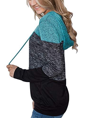 Asyoly Women Hooded Sweatshirts Long Sleeve Striped Color Block Pullover Casual Loose Patchwork Knit Tops