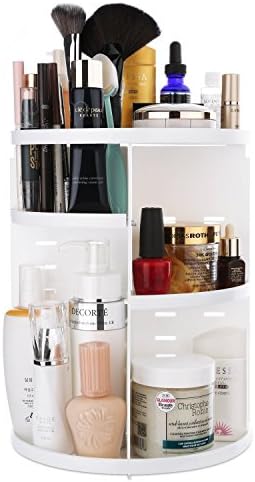 BabyCome Compact Size Large Capacity Makeup Organizer Case, 360°Rotating Multi-Function Adjustable Cosmetic Storage Box (White)