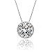 S925 Sterling Silver Pendant Necklace, Round Clear Cubic Zirconia Diamond Jewelry for Women Girl SN001