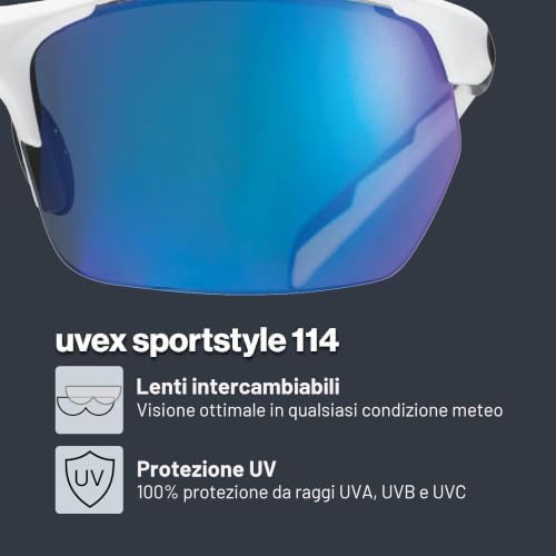 sportstyle 114, occhiali outdoor unisex, specchiato, incl. lenti intercambiabili con indice di filtrazione 0, 1 e 3, white black matt/blue, one size