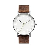BIJOUONE B001 Minimalist Brown Leather Stainless Steel Swiss Quartz Analog Unisex Watch, Clean Simple Causal Vintage Design