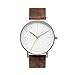 BIJOUONE B001 Minimalist Brown Leather Stainless Steel Swiss Quartz Analog Unisex Watch, Clean Simple Causal Vintage Design