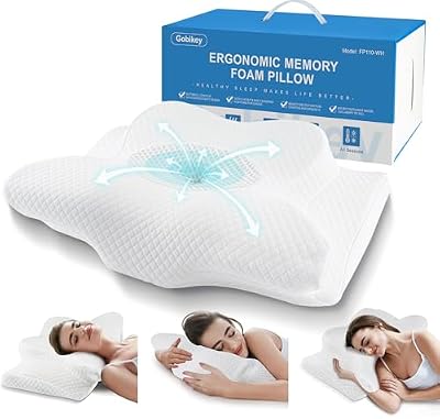 Almofada cervical e cervical, almofada cervical de espuma viscoelástica, almofadas anti-ronco para dormir de lado, costas e abdómen, 60x36x11/13cm, branca