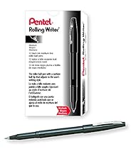 Pentel Rolling Writer Pen, 0.8 Millimeter Cushion Ball Tip, Black Ink, Box of 12 (R100-A)