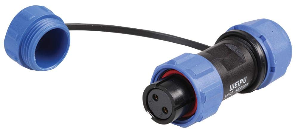 PRO ELEC 2-Pole Circular Threaded Connector Socket – 5–8mm Cable, IP68 Waterproof, Gold Contacts, Nylon Body, 250V AC, 13A – PELR0121