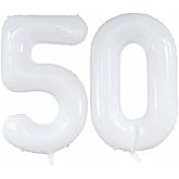 GOER Number 50 Balloons for 50th Birthday Party Decorations,42 Inch Jumbo Foil Helium Balloons for 50th Anniversary (White)