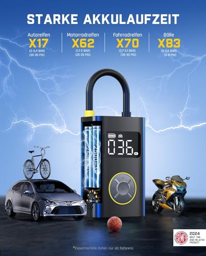 Fanttik X9 Pro Tragbare Elektronische Luftpumpe, 1 Min Schnelles aufblasen Elektrische Kompressor, 10,3 BAR/150 PSI Luftkompressor mit LED-Licht für Fahrrad, Auto, Motorrad und Ball-Klassisch Schwarz thumbnail 3