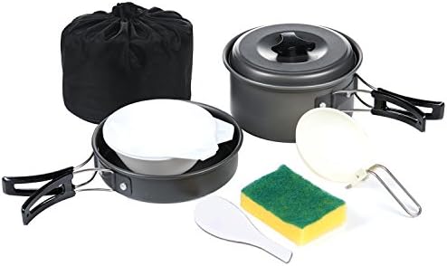 Camping Cookware Mess Kit - iLOME 8pcs Outdoor Portable Kitchen Utensil Set Lightweight Backpacking Camping Hiking Cooking Tool Picnic Bowl Pot Pan Set