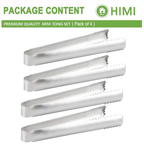 Himi Stainless Steel Ice Tongs Sugar Tongs 6-inch - Set of 4 - Mini Appetizers Serving Tongs Perfect for Home, Kitchen, Party - Thumbnail 3