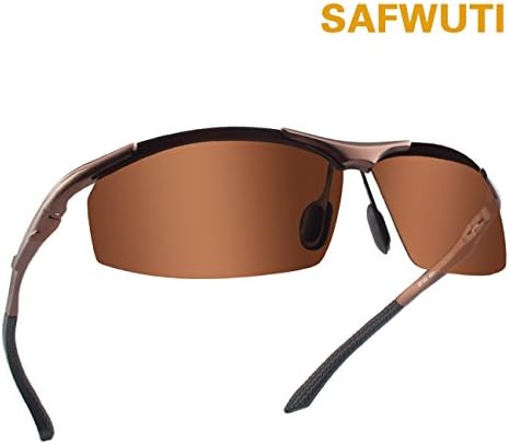 Men's Polarized Sunglasses, SAFWUTI Unbreakable Sports Polarized Sunglasses Driver Glasses Unbreakable Frame for Driving Cycling Running Fishing Golf - Metal Frame Al-Mg Glasses (Brown)