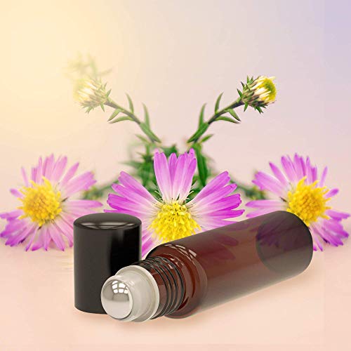 8 Pack - Essential Oil Roller Bottles [Metal Chrome Roller Ball] FREE Plastic Pippette Refillable Glass Color Roll On for Fragrance Essential Oil - 10 ml 1/3 oz (Amber) - Thumbnail 4