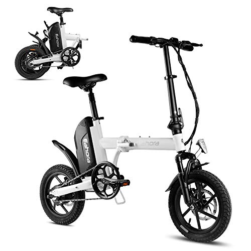Eahora X3 350W Folding Electric Bicycle 14inch Electric Bikes for Adults with Full Suspension, Dual Disc Brakes, 36V 10.4Ah Key-Secured Removable Lithium-ion Battery, 3 Modes Power Assist
