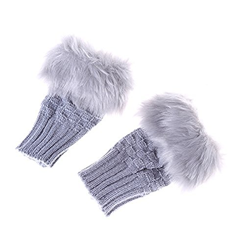 Lacencn Nice Women Winter Faux Rabbit Fur Wrist Fingerless Gloves Mittens,Light gray White