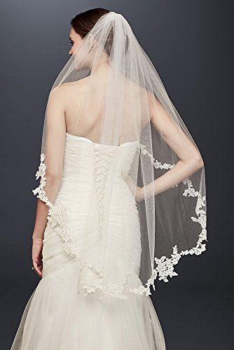 Corded Lace Edge Fingertip Veil Style V402, Ivory