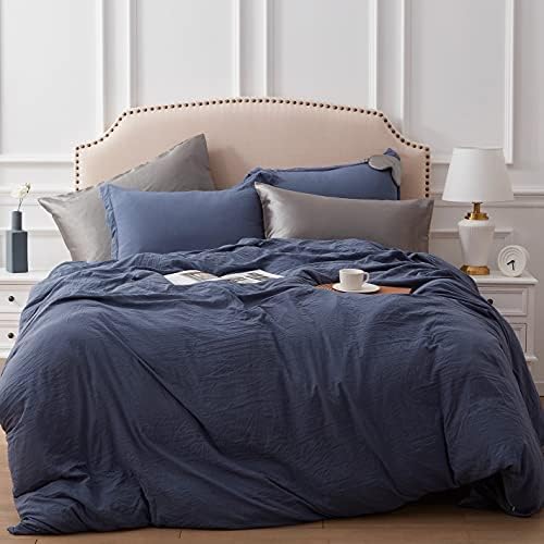 SEMECH Duvet Cover King Size Navy Blue Microfiber Comforter Cover Set 5